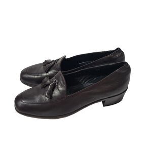 Cole Haan Leather Tassel Loafers Block Heels  Brown Sz  9B Made In Italy